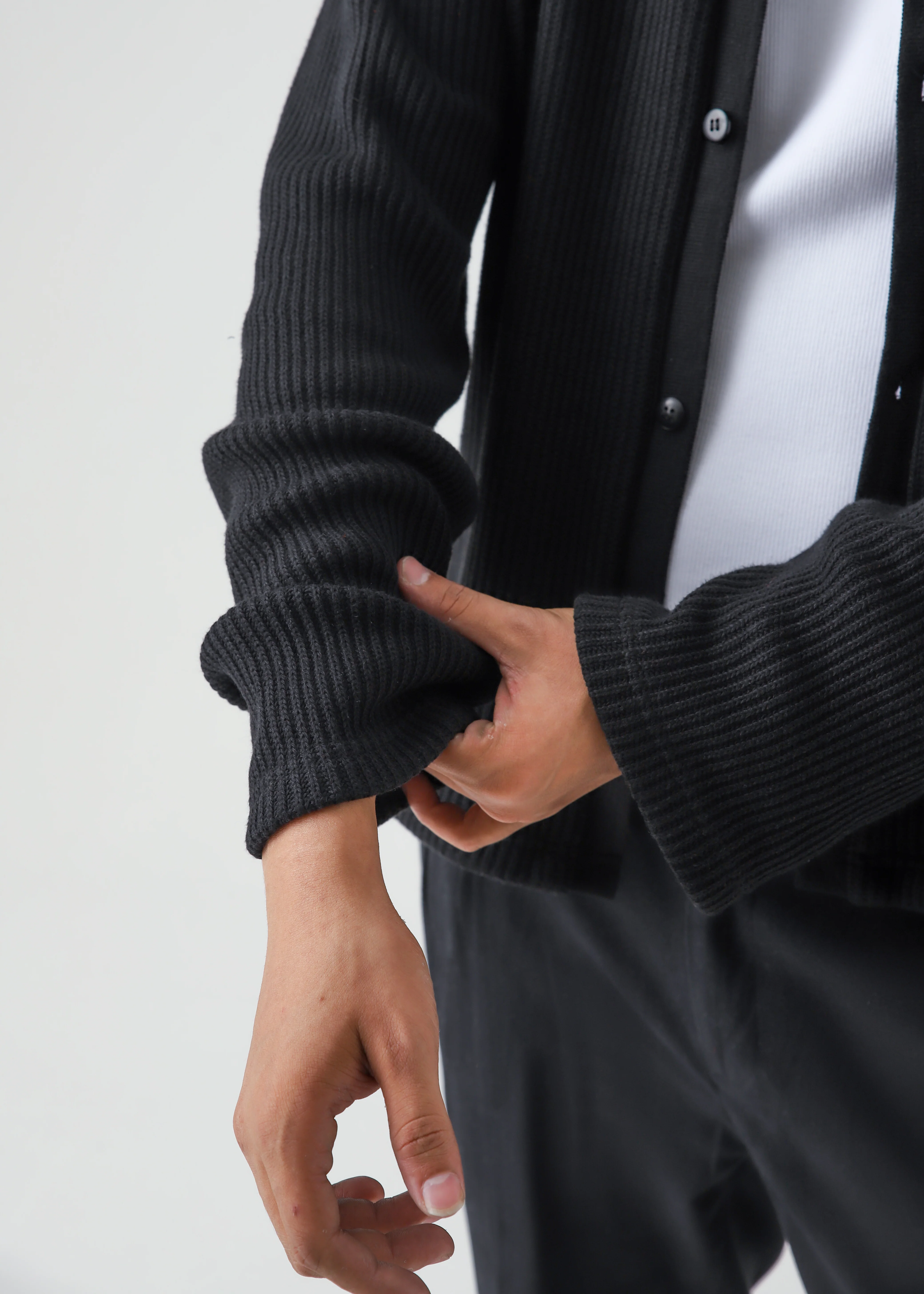 JACQUARD CROCHET BUTTON DOWN SHIRT - BLACK - Image 3