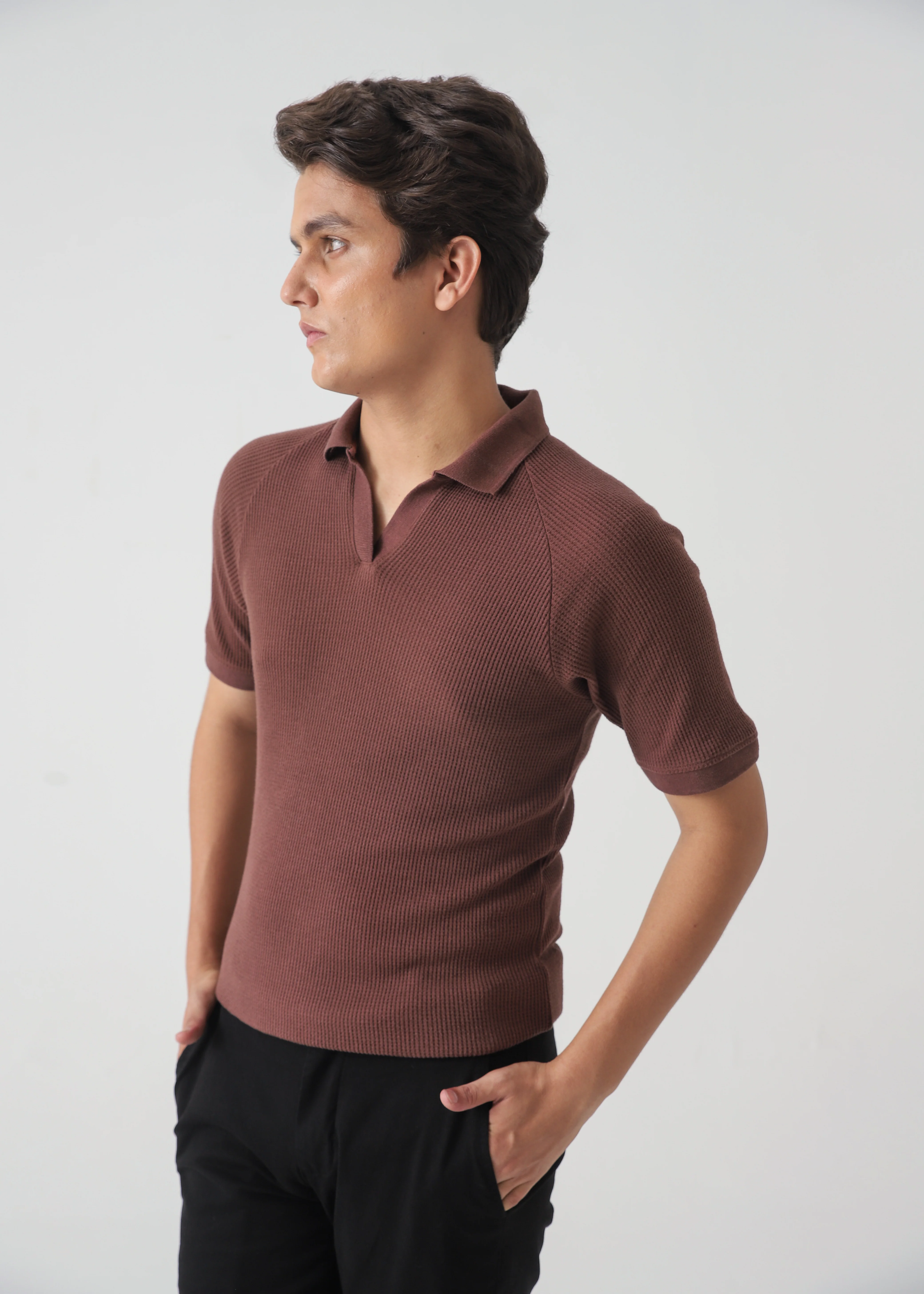 TEXTURED POLO | BROWN - Image 5