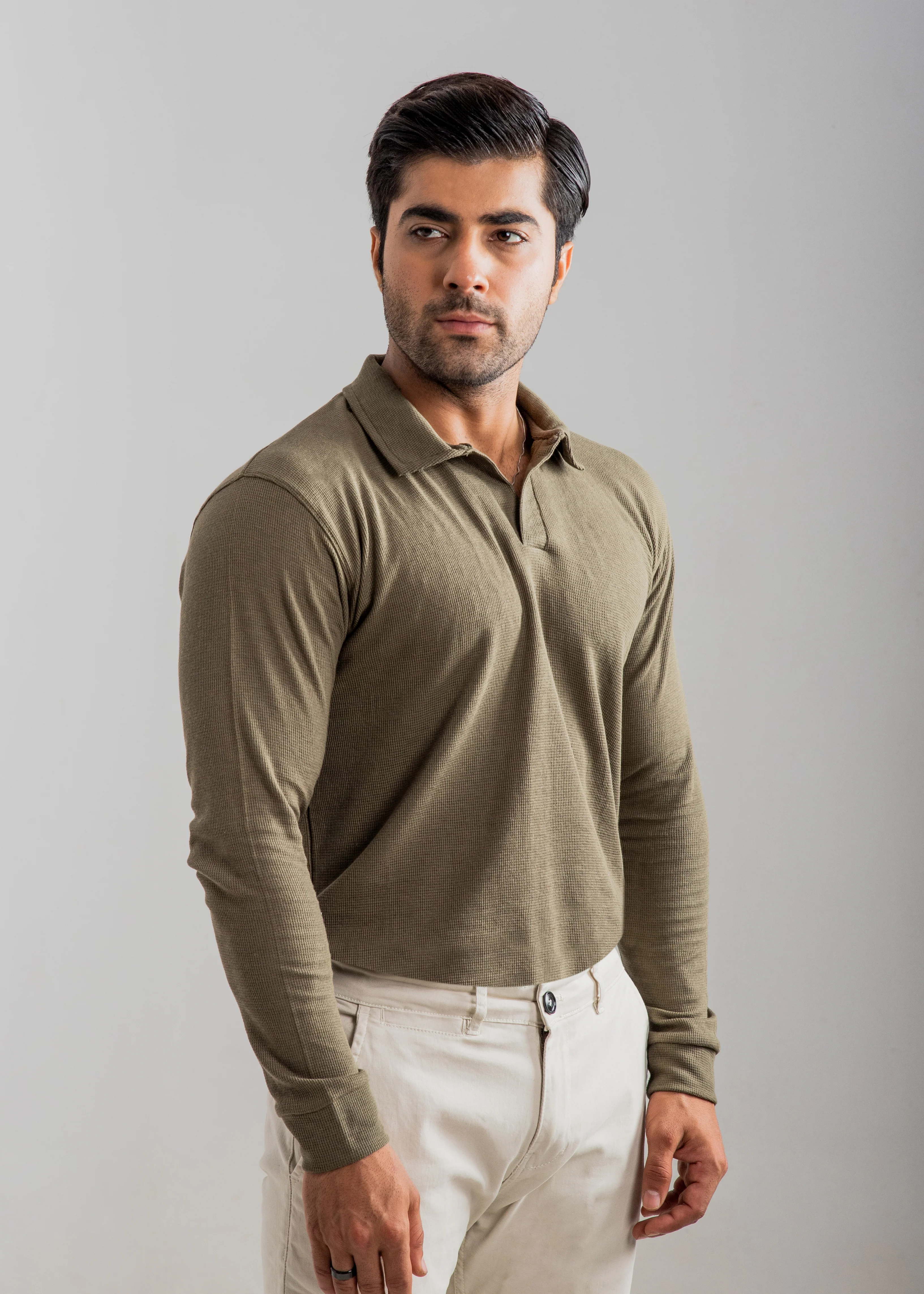 TEXTURED POLO SHIRT | OLIVE - Image 4